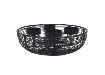 Preview: Adventskranz Metallschale schwarz Ø 20,5cm mit 4 Teelichtern